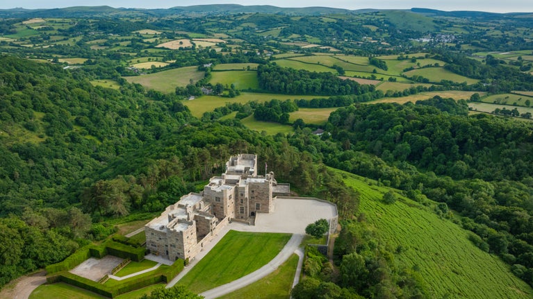 Aerial view of the Castle Drogo after the major conservation project, Devon